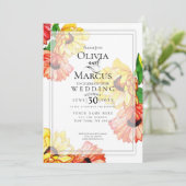 Bruiloft | Waterverf Yellow en Red Gerbera Daisy Kaart (Staand voorkant)