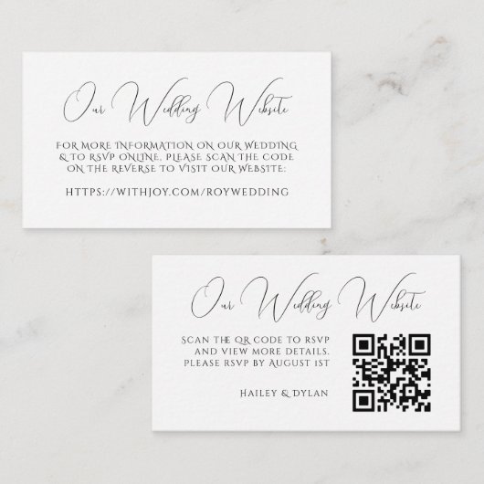 Bruiloft Website Moderne Chique RSVP QR Code Informatiekaartje (Voorkant / Achterkant)