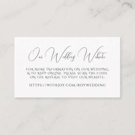 Bruiloft Website Moderne Chique RSVP QR Code Informatiekaartje (Voorkant)