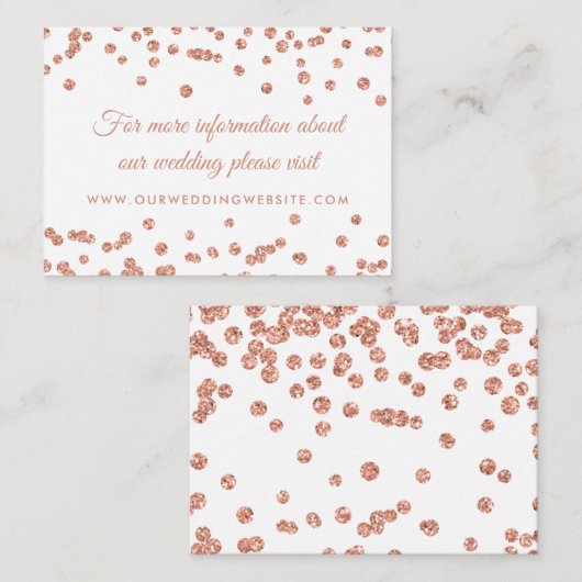 Bruiloft Website Plaats Roos Gouden Glitter Confet Informatiekaartje (Voorkant / Achterkant)