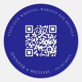 Bruiloft website QR code details rsvp marine blauw Ronde Sticker (Voorkant)