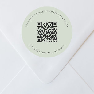 Bruiloft website QR code details rsvp sage groen Ronde Sticker