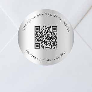 Bruiloft website QR code details rsvp zilver Ronde Sticker