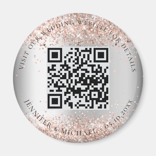 Bruiloft website QR code details rsvp zilver roos Magneet (Voorkant)