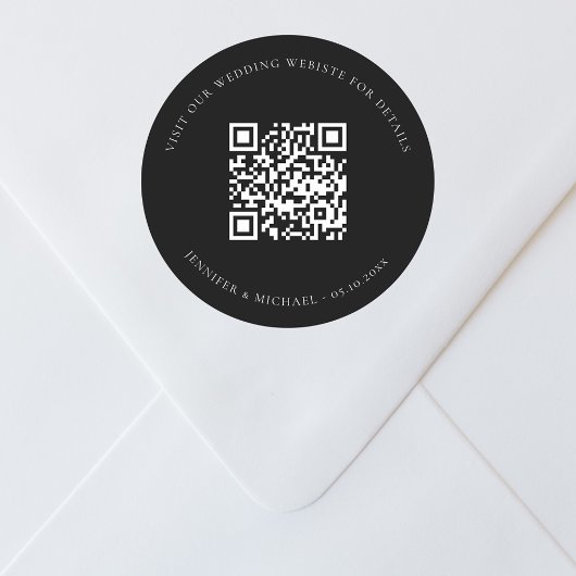 Bruiloft website QR code details rsvp zwart Ronde Sticker