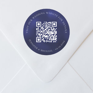 Bruiloft website QR details informatie rsvp blauw Ronde Sticker