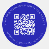 Bruiloft website QR details informatie rsvp blauw Ronde Sticker (Voorkant)
