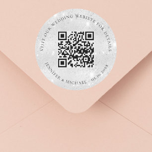 Bruiloft website QR details informatie rsvp zilver Ronde Sticker