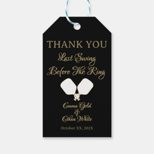 Bruiloft Weekend Activiteit Pickleball Gold & Whit Cadeaulabel (Voorkant)