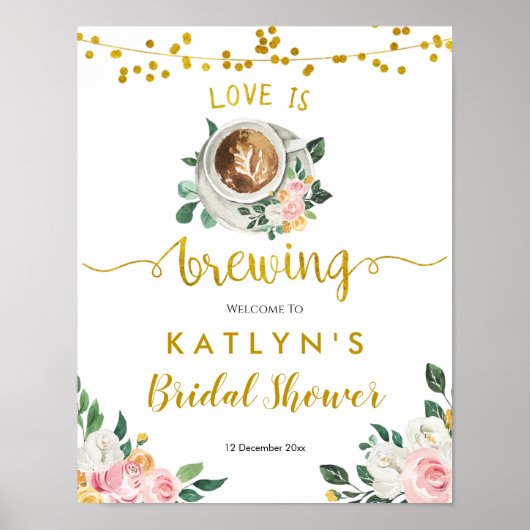 Bruiloft Welcome Bord 'Coffee Love is Brewing' Poster (Voorkant)