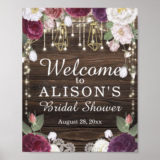 Bruiloft Welcome Bord met Landelijke Bloemen voor Poster (Voorkant)