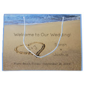 Bruiloft Welcome Hart in Zand Strand Bestemming We Groot Cadeauzakje (Voorkant)