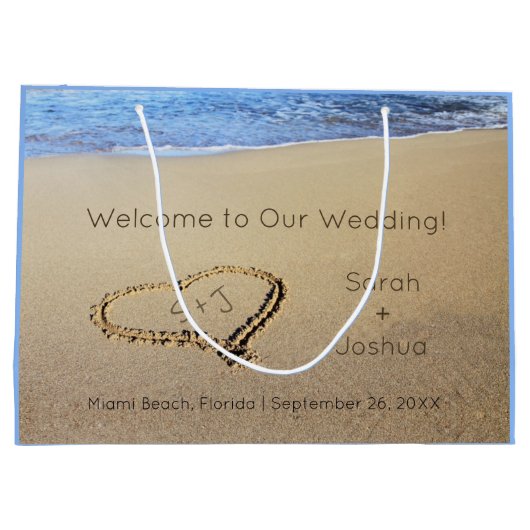 Bruiloft Welcome Hart in Zand Strand Bestemming We Groot Cadeauzakje (Achterkant)