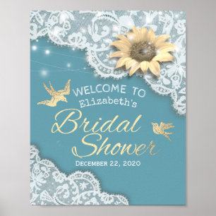 Bruiloft Welcome Kant Linnen Zonnebloem Slingers Poster