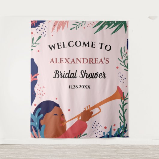 Bruiloft Welcome Roze Fotohut Achtergrond Wandkleed (Voorkant)