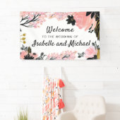 Bruiloft Welkom Blush Roze, Zwart en Gouden Bloeme Spandoek (Insitu)