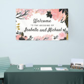 Bruiloft Welkom Blush Roze, Zwart en Gouden Bloeme Spandoek (Beurs)