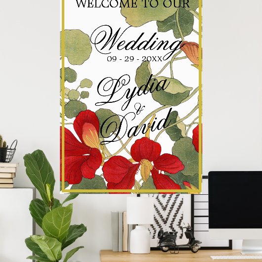 Bruiloft Welkom Elegant Bloemen Sinaasappel Poster (Thuiskantoor)
