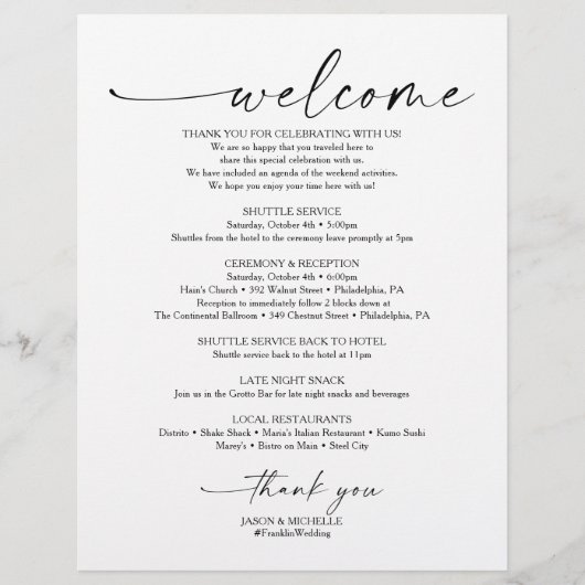 Bruiloft welkom en routebeschrijving brief 8.5 x 1 briefhoofd (Voorkant)