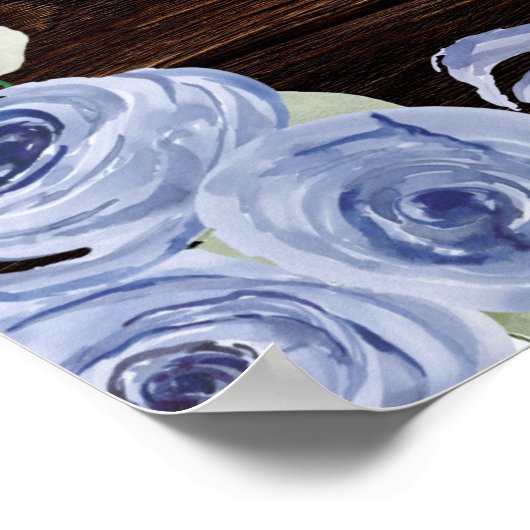 Bruiloft Welkom Rustiek Hout Blauw Bloemen Poster (Hoek)
