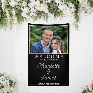 Bruiloft Welkomstbord Koppel Foto Verticale Banner