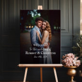 Bruiloft welkomstbord met foto elegant script poster