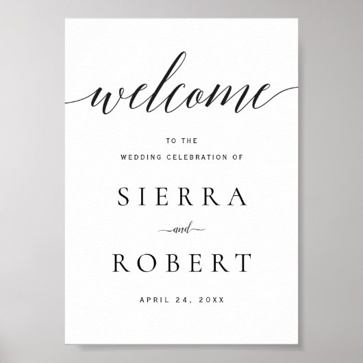 Bruiloft Welkomstbord met True Black Script Poster (Voorkant)
