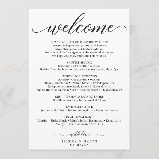 Bruiloft Welkomstreisbrief - Hotel Bag Programma (Voorkant)