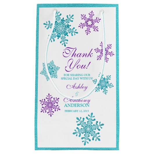 Bruiloft welkomsttas Paarse Blauwgroen wintersneeu Klein Cadeauzakje (Voorkant)