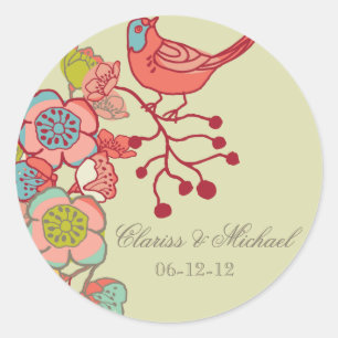 Bruiloft Whimsy Birds Gepersonaliseerd Trouwsticke Ronde Sticker