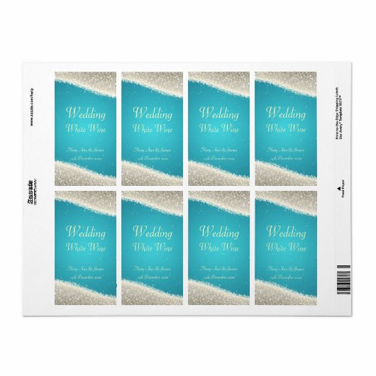 Bruiloft Wijn Label Dazzling Sparkles Turquoise (Full Sheet)