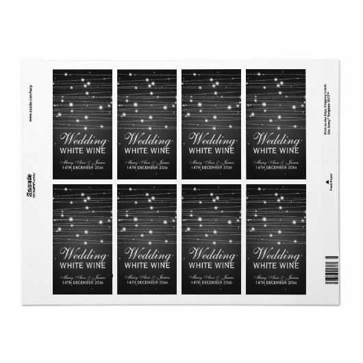 Bruiloft Wijn Label Mousserende Lijnen Zwart (Full Sheet)