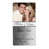 Bruiloft Wijn Label Zilveren Damast (Voorkant)