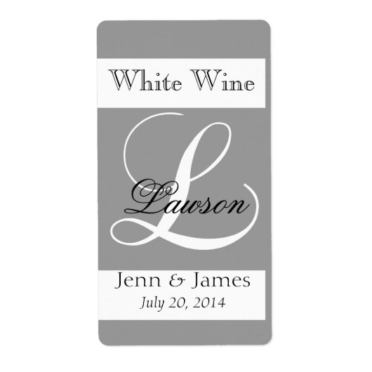 Bruiloft Wijn Labels Zilver Grijs Monogram L (Voorkant)
