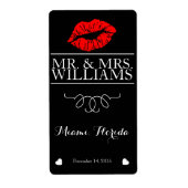 Bruiloft Wijn Tafel Wijnfles Label Lips Glitter (Voorkant)