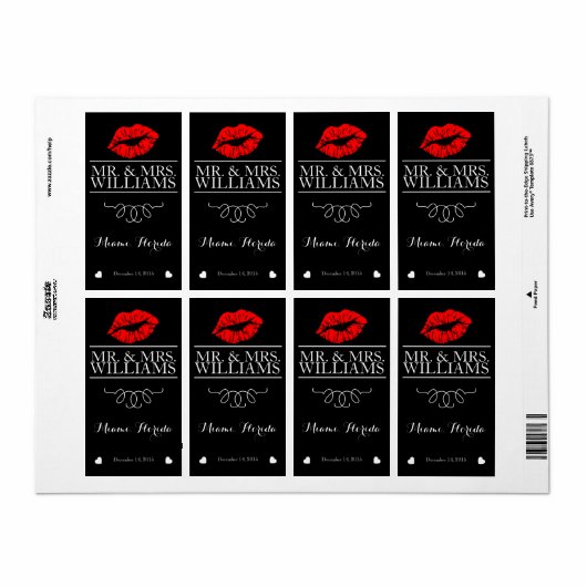 Bruiloft Wijn Tafel Wijnfles Label Lips Glitter (Full Sheet)