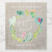 Bruiloft Wijn Woestijn Cactus Krans Hout Zuidwest Etiket (Enkel label)