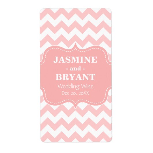 Bruiloft Wijnfles Roze Chevron Patroon Favor Etiket (Voorkant)