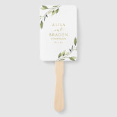 Bruiloft wijnstokken bladeren groen botanisch goud handwaaier (Voorkant)