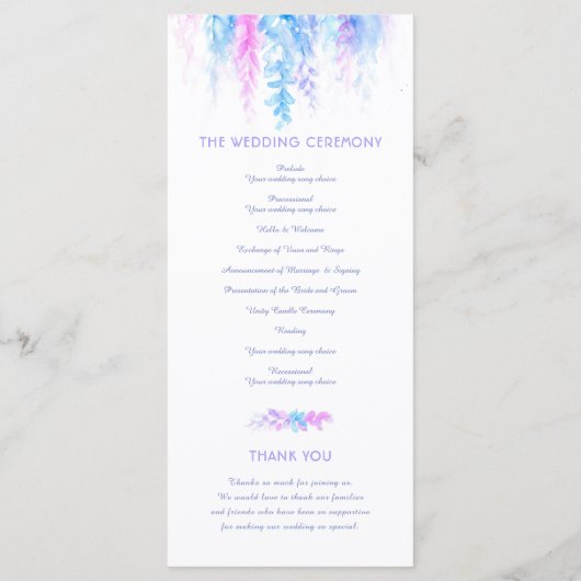 Bruiloft wijnstokken cascading waterverf paarse bl programma (Achterkant)