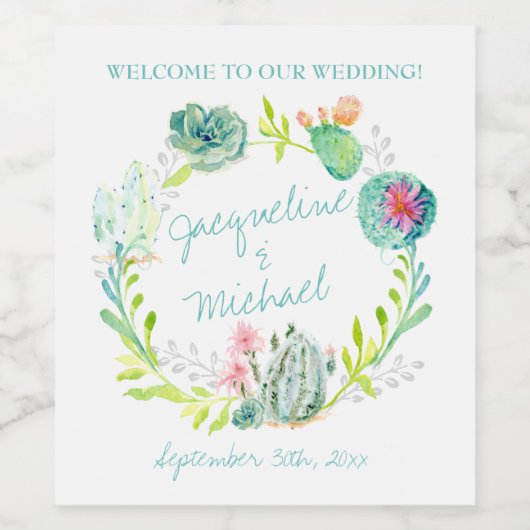 Bruiloft Wijnwoestijn Cactus Krans Boho Westerne K Wijn Etiket (Enkel label)