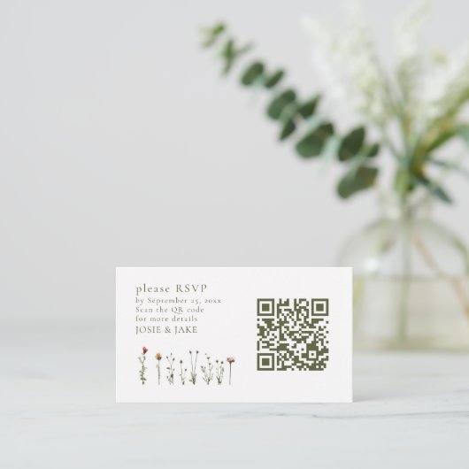Bruiloft wilde bloemen RSVP QR Code Informatiekaartje (Staand voorkant)