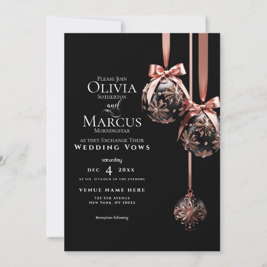 BRUILOFT | Winter roze en Onyx Baubles Kaart (Voorkant)