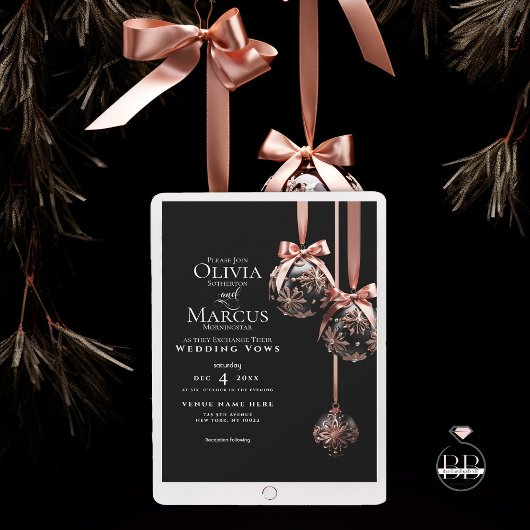 BRUILOFT | Winter roze en Onyx Baubles Kaart