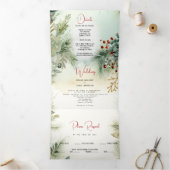 Bruiloft | Winter Waterverf groen Drieluik Uitnodiging (Binnen)