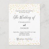 Bruiloft wit gouden harten elegant script uitnodiging briefkaart (Voorkant)