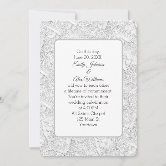 Bruiloft Wit Kant uitnodigen Kaart (Voorkant)