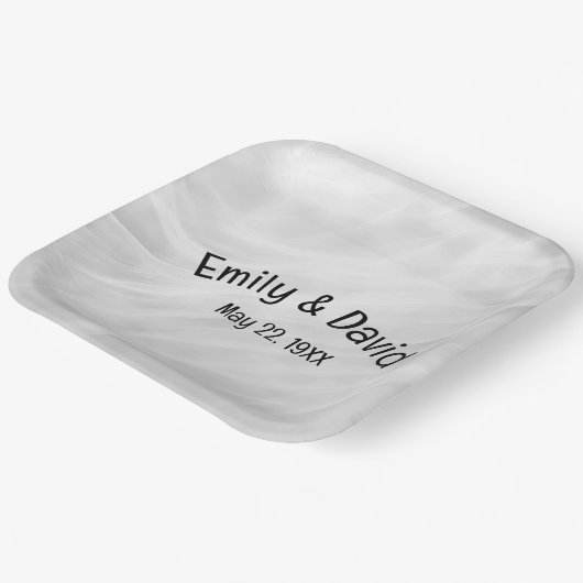 Bruiloft Wit Marmer Abstract Papieren Bordje (Gebogen)