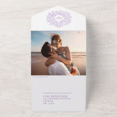 Bruiloft witte paarse bladeren met foto RSVP All In One Uitnodiging (Buitenkant)