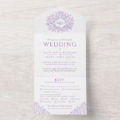 Bruiloft witte paarse bladeren met foto RSVP All In One Uitnodiging (Binnen)